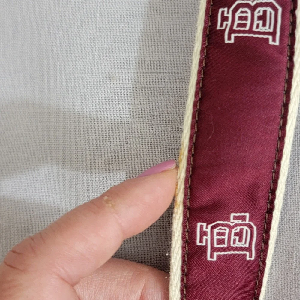 YRI Designs Mens Ribbon Belt BL initials Burgundy Leather Canvas Brass Buckle 36